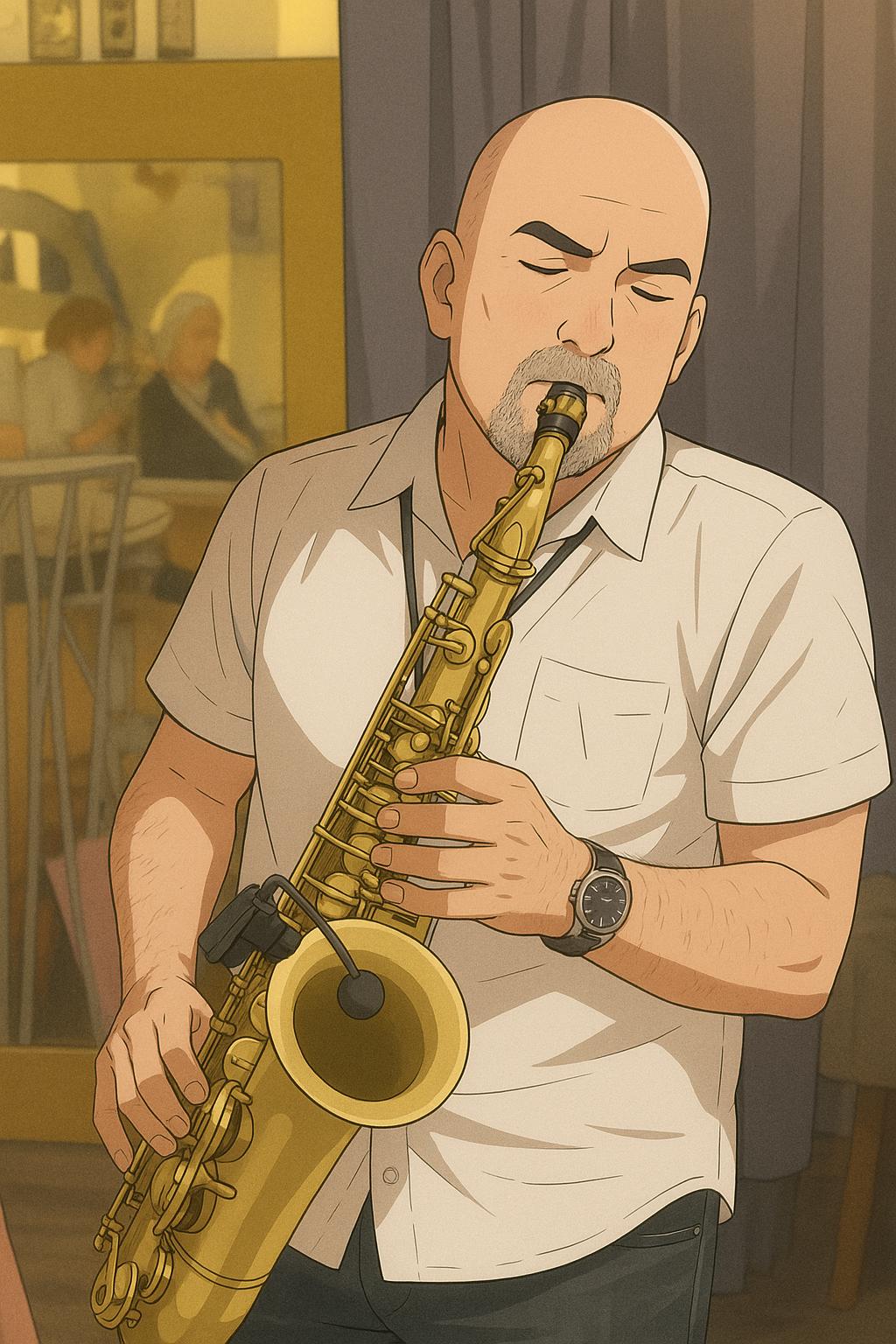 Saxophonist Albert spielt Saxophon bei einem Auftritt